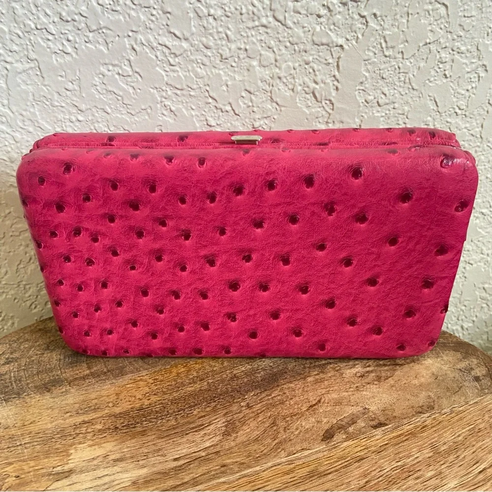 Faux Leather Hot Pink Large Clamshell Wallet - Picture 2 of 7